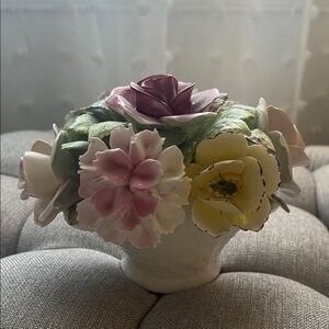 Charming Bone China Floral Arrangement in Ceramic Vase